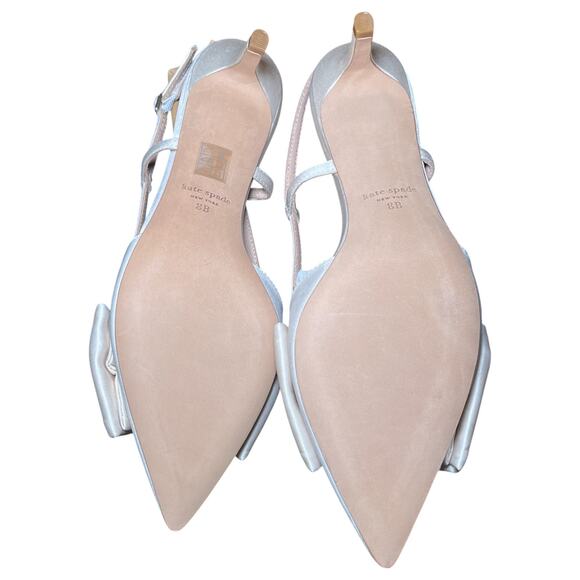 Kate Spade Marseille Bow Satin Pointed Toe Kitten Heels Pumps Ivory Size 8 - Picture 7 of 9